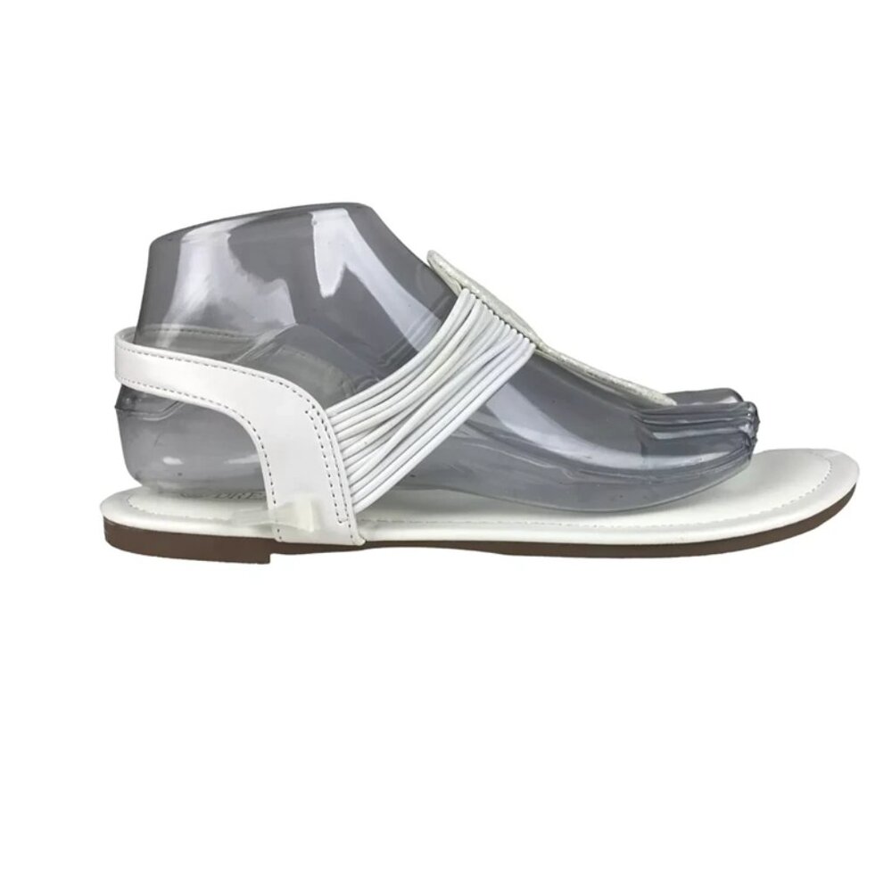 Dream Pairs Womens White Manmade T‎ Strap Sparkly Flat Slingback Sandal Size 8.5